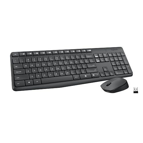 Logitech MK235 Full Size Wireless Keyboard and Mouse Combo | Spill-resistant full size keyboard, compact ambidextrous M170 mouse, connect via included USB-A receiver, Windows/Chrome