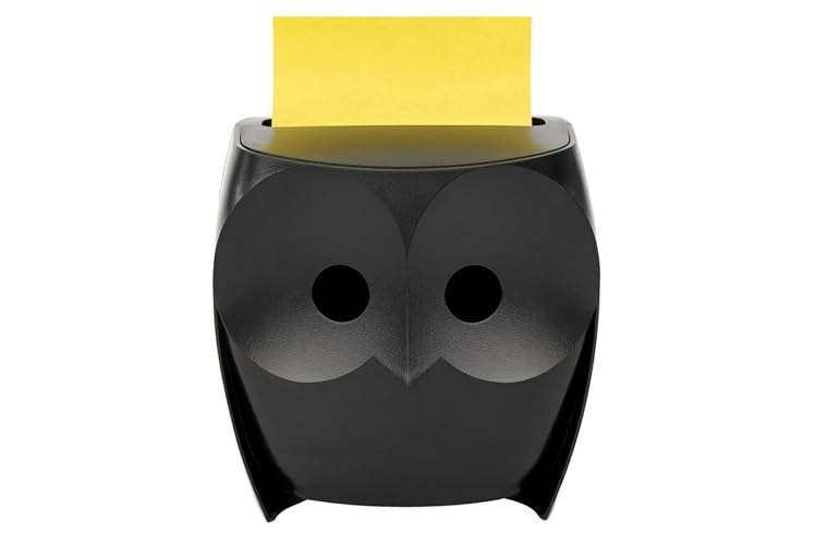 Post-it Note Dispenser, Black Owl Design, 1 Dispenser, 1 Pad, 45 Sheets | Pop-Up Notes, Classroom or Office Supplies