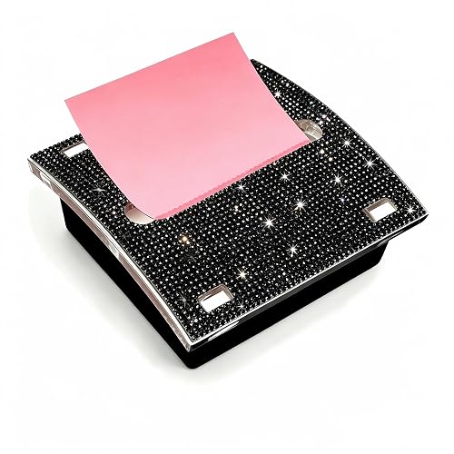 Rhinestone Self Pop up Sticky Note Holder,AB Bling Sticky Note Dispenser,Cute Desk Accessories for Office Supplies,Office Desk Decor,Teacher Gifts(Black)
