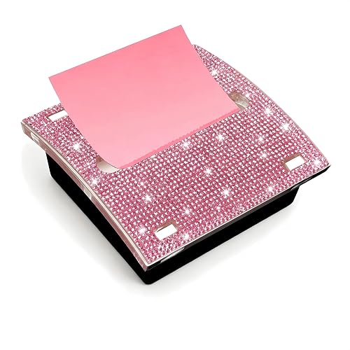 Pop up Sticky Note Dispenser,Rhinestone Self Sticky Note Holder,3×3inches,Cute Pink Desk Accessories for Office Supplies,Office Desk Decor,Teacher Gifts(Black Pink)