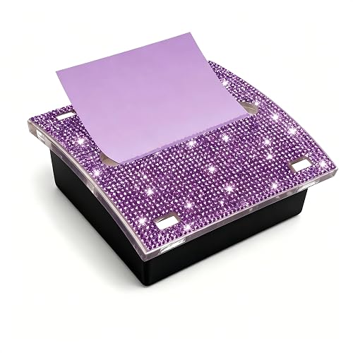 Glitter Sticky Notes Dispenser,Rhinestone Self pop up 3"*3" Sticky Note Holder,Cute Purple Desk Accessories for Office Supplies(Black Purple)