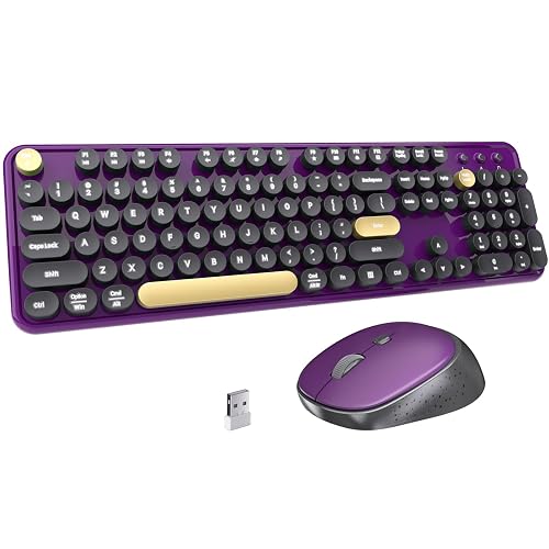 FCPLU Keyboard and Mouse Wireless Black Purple | Full-Sized Office Keyboard with Typewriter Flexible Keys, 2.4GHz Connection, Wrist Rest, Optical Mouse for PC Laptop
