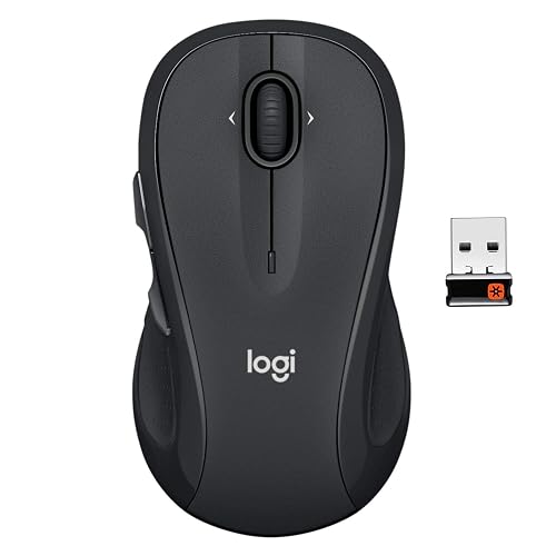 Logitech M510 Full Size Ambidextrous 2.4 GHz Wireless Mouse | 2.4 GHz USB-A Nano Receiver, tilt-to-scroll function, 2-year battery life, Windows Mac Linux compatible, certified for Chrome