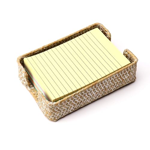 Shonmogar 4 x 6 Inch Sticky Note Holder,Seagrass Post It Note Dispenser,Woven Sticky Note Dispenser,Farmhouse Style Post It Holder for Home Office Desk Decor,Whitewash