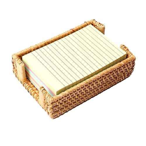 Shonmogar 4 x 6 Inch Sticky Note Holder,Rattan Post It Note Dispenser,Wicker Sticky Note Dispenser,Farmhouse Style Post It Holder for Home Office Desk Decor,Honey Brown
