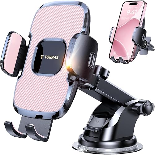 TORRAS Pink Phone Holders for Your Car【Ultra-Durable & Strongest Suction】, Universal Car Phone Holder Mount Truck Cradle Stand for Dashboard Windshield Vent, Pink Car Accessories