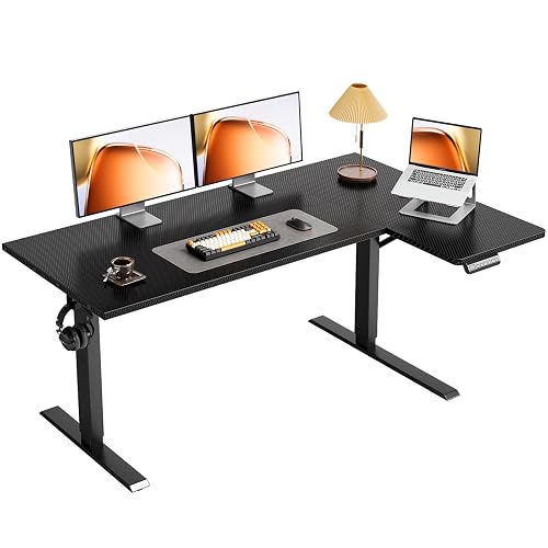 OffiGo 55" Reversible L Shaped Electric Standing Desk, Carbon Fiber Black | Corner Height Adjustable Computer Table, Stand Up Desk with 3 Memory Presets, Reinforced Frame for Home Office, Workstation
