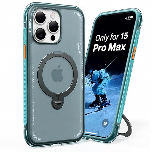 TORRAS Ostand Q3 Air for iPhone 15 Pro Max Case with Stand, Shockproof | Compatible with MagSafe, 360 Magnetic Stand, Mil-Grade Drop Tested, Shockproof Protection, Camera Control Button, Blue