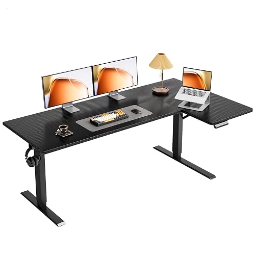 OffiGo 63" Reversible L Shaped Electric Standing Desk, Carbon Fiber Black | Corner Height Adjustable Computer Table, Stand Up Desk with 3 Memory Presets, Reinforced Frame for Home Office, Workstation