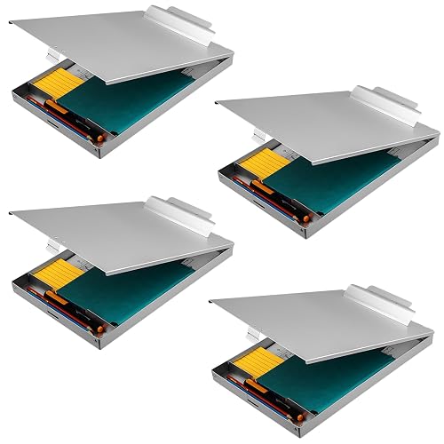 ZCZN Aluminum Clipboard with Storage, 4 Pack Metal Clipboard Box, Form Holder, Suitable for School, Office, Jobsite or Medical Staff, 9.25 x 13.78 Inches, Silver
