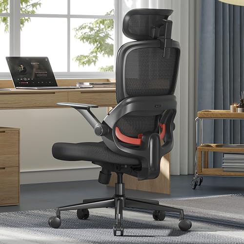 SIHOO B100 SE Ergonomic Office Chair, Desk Chair with Lumbar Support | Soft Memory Foam, Flip-up Armrests, 3-Gear 135° tilt Computer Chair for Home Office, Hold 300 LBS - Black