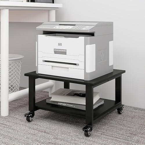 Natwind 2 Tier Laser Printer Stand,20''x20'' Under Desk Printer Cart, Black | Large Printer Table Copier Stand with Wheels, Stand for Heavy Printers,Thickened Steel Tube,Supports 200lbs,for Home Office