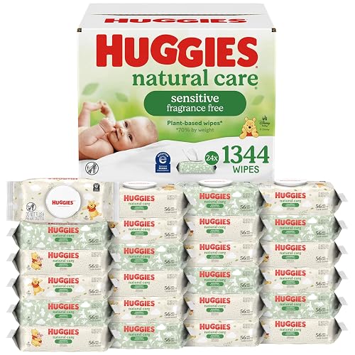 Huggies Natural Care Sensitive Baby Wipes, Unscented, 24 Packs, 1344 Wipes | Fragrance Free, Gentle Clean, Hypoallergenic, Dermatologist Tested, No Harsh Irritants, 1-Handed Dispensing