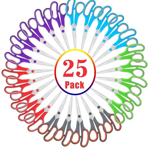 Scissors Bulk Set of 25-Pack, Niutop 8" Multipurpose Sharp Sewing Craft Shears Fabric Scissors for Office Home High/Middle School Student Office Teacher Supplies, Comfort-Grip Right/Left Handles