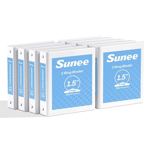 SUNEE 1.5 Inch Binders 3 Ring 8 Pack Bulk, PVC-Free Clear View 1 1/2 Inch Binders (Fits 8.5x11 Inches) for School, Office & Home Use, White