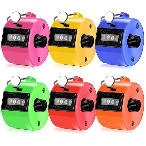 TOODOO 6 Pack Hand Tally Counter 4 Digit Mechanical Palm Clicker Plastic Hand Held Counter Clicker with Metal Finger Ring for School Golf Sports Events Office Stadium