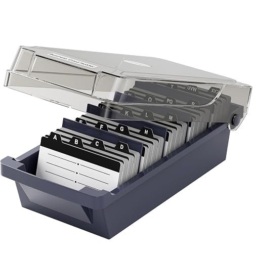 MaxGear Business Card Holder Desk, Large Plastic Business Card Box with Lid | Credit Cards Organizer Box for Office, File Storage Holds Up to 500 3.5” x 2.2” Cards, with Dividers A-Z Index Tabs, Gray