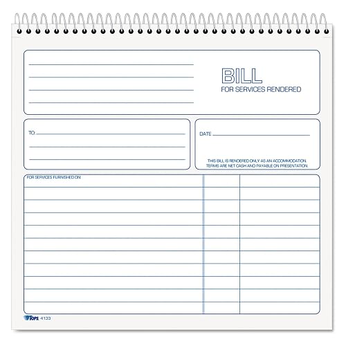 TOPS 2-Part Carbonless Bill for Services Rendered Book, 8.5 x 8.25 Inches, 50 Sheets, White, (4133)