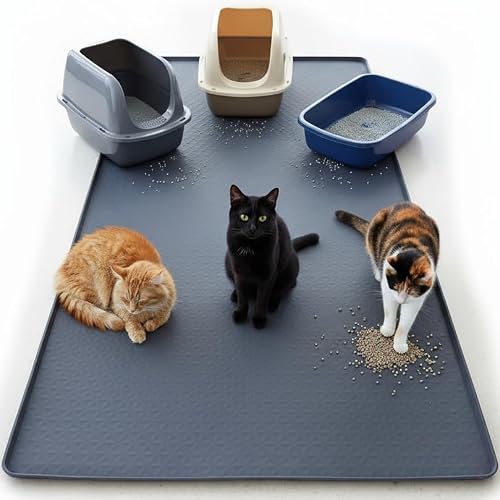 Cat Litter Mat 51" x 25.6" XL Silicone Litter Box Mat, Waterproof Non-Slip Kitty Litter Mat - Easy to Clean for Multi-Cat & Automatic Litter Boxes, Cat Mat for Litter Box with Raised Lip