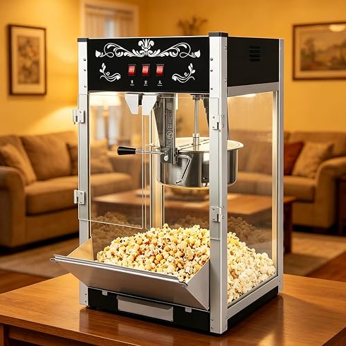 Commercial Popcorn Machine With 20 OZ Kettle for Theater Style, Black | Countertop Popcorn Machine Stainless Steel, 3-Switch Control, for Home, Movie Night, Parties, Office, School, Business