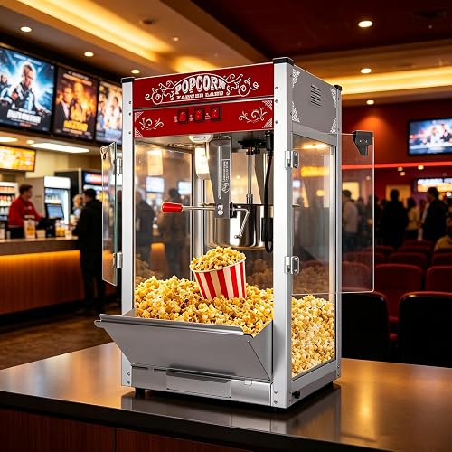 Commercial Popcorn Machine With 28 OZ Kettle for Theater Style, Red | Countertop Popcorn Machine Stainless Steel, 3-Switch Control, for Home, Movie Night, Parties, Office, School, Business