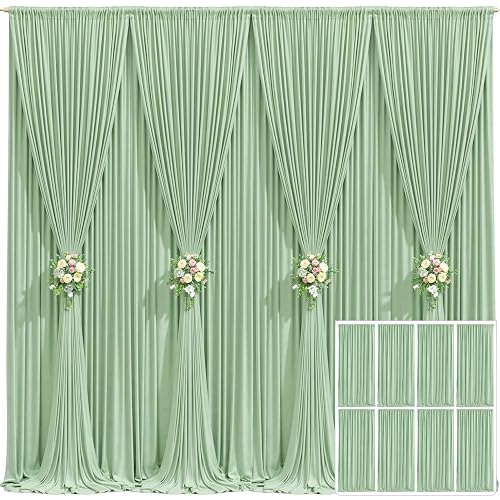 8 Panels Sage Green Backdrop Curtain for Parties Wrinkle Free Dark Green Photo Curtains Backdrop Drapes Fabric Decoration for Weding Baby Shower Birthday Party Photography 40ft(W) x 10ft(H)