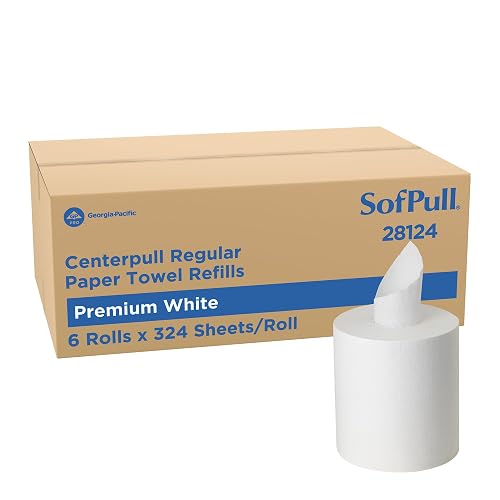 Georgia-Pacific SofPull Centerpull Regular Premium Towel Dispenser Refills, Commercial Paper Towels, 324 Sheets Per Roll, 6 Rolls Per Case, White, 28124