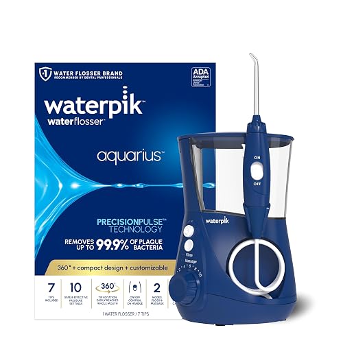Waterpik Aquarius Countertop Water Flosser with 10 Settings, 7 Tips, Blue | For Daily Home Gum Health, Dental Braces, Implants, Teeth Cleaning, Multiple Users, ADA Accepted WP-663 Packaging May Vary