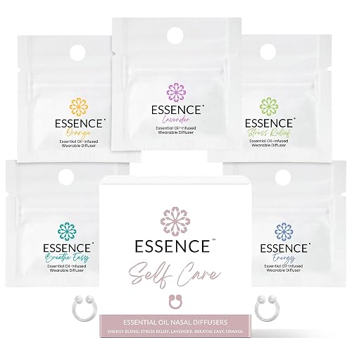 Essence Nasal Diffuser Nose Ring Bundle, Aromatherapy, Self Care | Gift Set Ready, Travel Work and Everyday, Essential Oil Scents, Mix and Match Scents, Discreet Fit, Sampler Style Pack