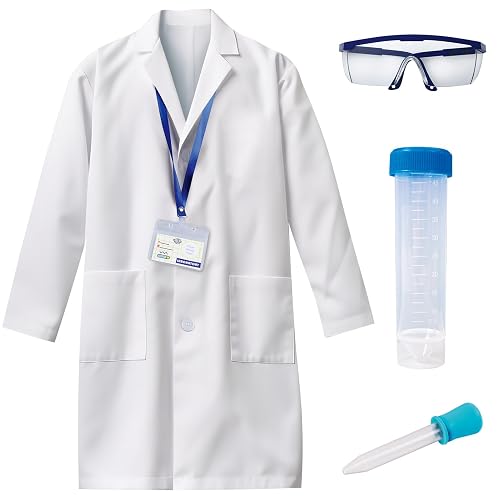 UNGLINGA Kids Lab Coat Doctor Scientist Costume with Science Goggles ID Card Test tube