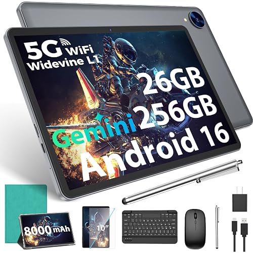 Android 16 Tablet with Keyboard, 10 inch Tablet with 26GB+256GB+2TB Expand | 2026 Gemini AI Tablet PC with 8-Core, 5G WiFi, 8000mAh, GPS, GMS, Electronic 2 in 1 Tablet with Case, Mouse, Stylus (Green)