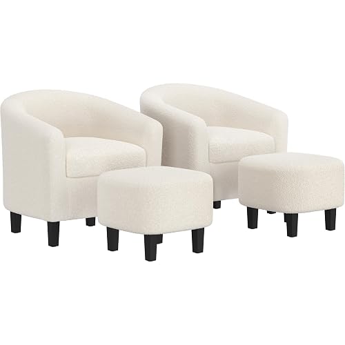 Yaheetech Accent Chairs with Ottoman Set of 2, Boucle Fabric, Ivory | Modern Accent Chair with Soft Padded and Footrest, Wood Sturdy Legs for Living Room/Bedroom/Study/Waiting Room
