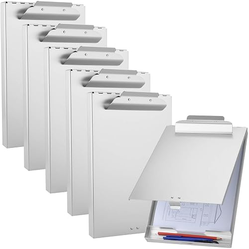 ZCZN Aluminum Clipboard with Storage, 6 Pack Metal Clipboard Box, Form Holder, Suitable for School, Office, Jobsite or Medical Staff, 9.25 x 13.78 Inches, Silver