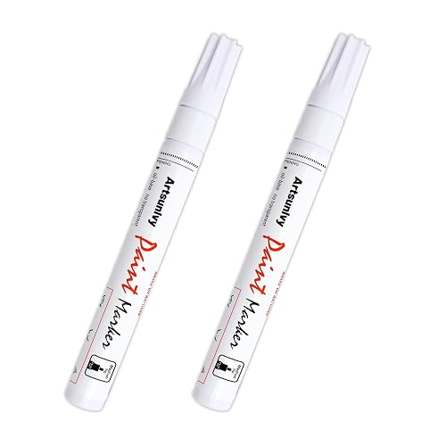 Artsunlvy White Paint Pens marking pens Permanent Markers - 2 Pack Oil Based Waterproof Markers for Tire, Rubber,Wood, Rocks, Metal, Canvas,Plastic, Dark Surface,Craft office Supplies,Medium Point