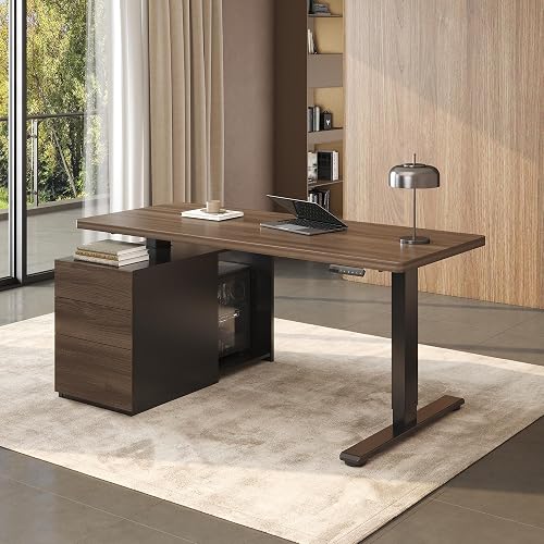 FLEXISPOT 55" Executive Standing Desk with Drawers & CPU Cabinet | Multi-Monitor Workspace, Dual Motor Lift & 222 LBS Capacity, 1" Thick Desktop, Home Office (Black Walnut, 3 Packages)
