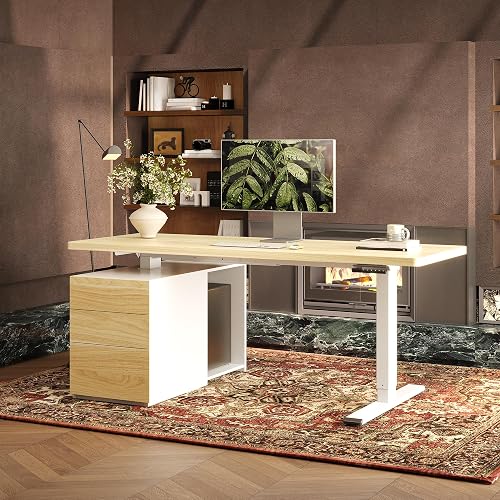 FLEXISPOT 60" Executive Standing Desk with Drawers & CPU Cabinet | Multi-Monitor Workspace, Dual Motor Lift & 222 LBS Capacity, 1" Thick Desktop, Home Office (White Wood Grain, 3 Packages)