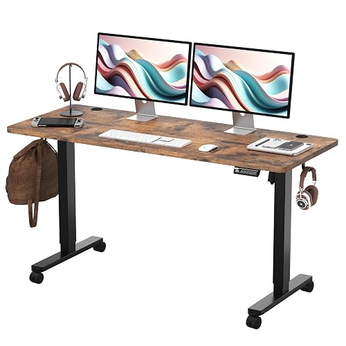 Monomi Electric Standing Desk 55"x24"Height Adjustable Sit Stand Up Desk | Ergonomic Home Office Computer Workstation with 178LBS Load Capacity & Quiet Motor, Two-Piece Desktop, Rustic Brown