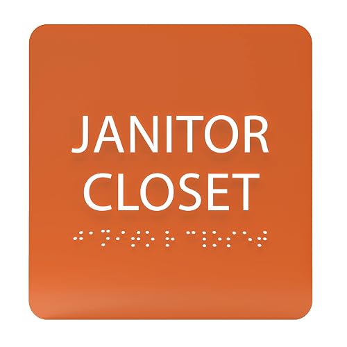 ADA CENTRAL SIGNS - 6" X6" Janitor Closet Sign - ADA Compliant Tactile Graphics Grade 2 Braille Text Acrylic Wall Signs - Janitorial, Custodian, Sanitation, Maintenance, Cleaning Supplies Door Sign