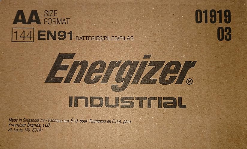 Energizer EN91 Industrial Alkaline Batteries, AA (Box of 144 Batteries) - Made in The USA or Singapore
