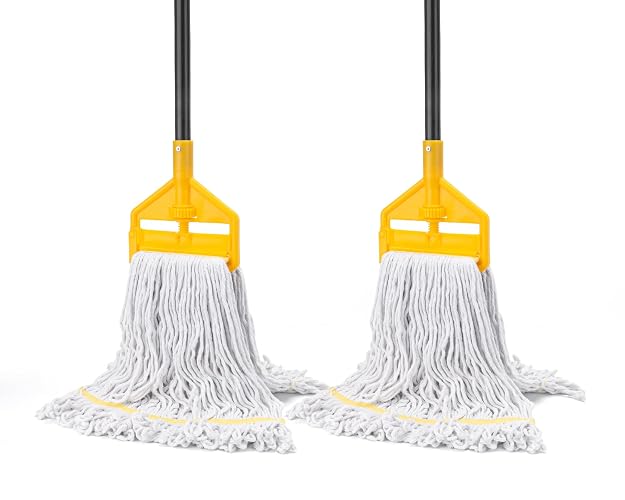 KeFanta 2 Pack Commercial Mop Heavy Duty Industrial Mops,60" Long Handle | Looped-End String Cotton Wet Mop Head Replacement, for House,Kitchen,Laminate,Tile,Vinyl,Hardwood Floor Cleaning