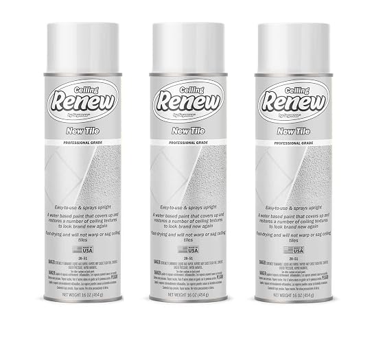 Seymour 20-51 Ceiling Renew Spray Paint, New White, 16 oz Cans, 3-Pack (48 oz Total) – Acoustic Tile, Drywall & Textured Ceiling Touch-Up Paint