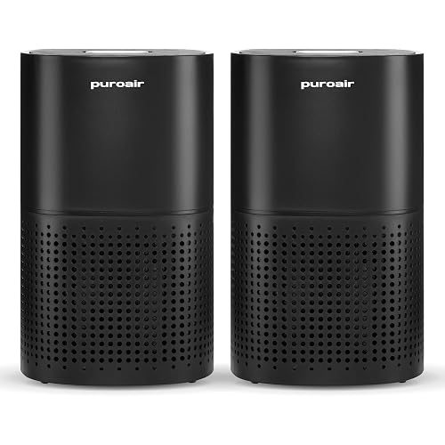 PuroAir 240 HEPA Air Purifiers for Home Pets Bedroom 1000 Ft², Black, 2PK | Certified HEPA + CarbonTech™ Air Filter for Smoke, Odor, Allergies - PuroIQ Sensor Auto-Mode, Quiet Sleep-Mode, 360° Intake