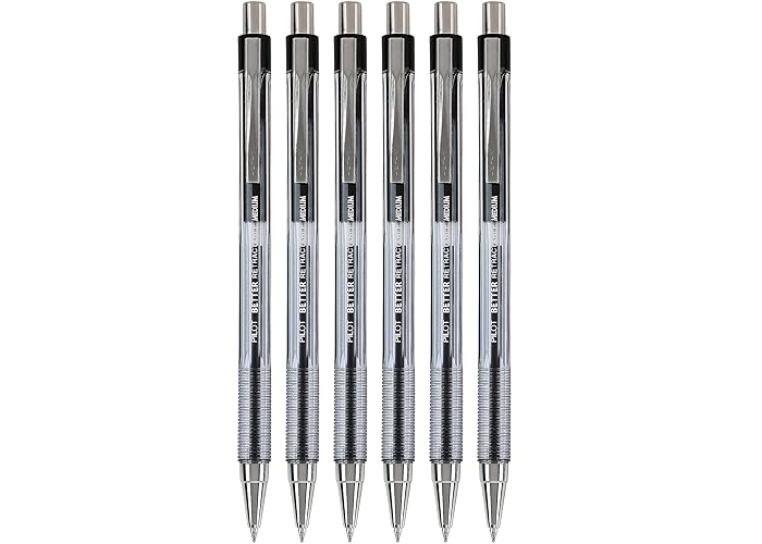 PILOT The Better Ball Point Pen Refillable & Retractable Ballpoint Pens, Medium Point, Black Ink, 6 PACK