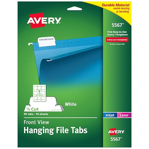 Avery Printable Hanging Tabs, 1/5 Tab, 2 1/16, White, 5 Packs (5567)