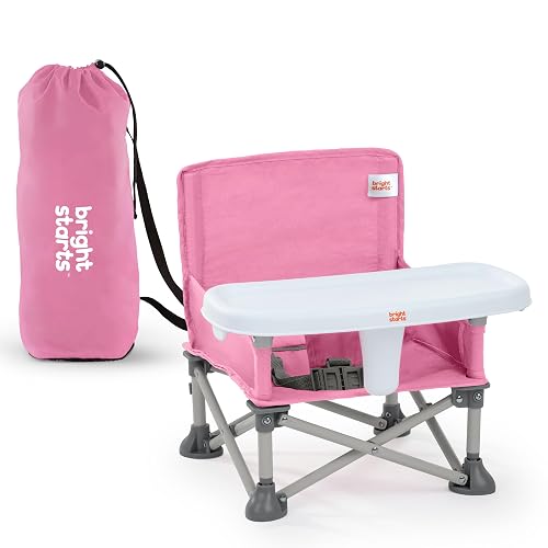 Bright Starts Pop 'N Sit Portable Booster, Indoor/Outdoor Use, Floor Seat with Feeding Tray, Pink, 6 Mos - 3 Yrs