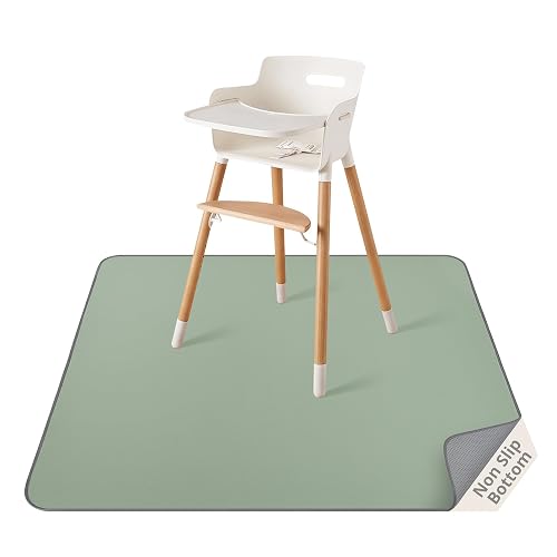 Blissful Diary Baby Splat Mat for Under High Chair, 50.4 x 50.4 Inch Wipeable Splash Mat, Waterproof and Washable, Anti-Slip Floor Protector, Sage Green