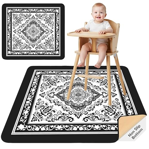 Splat Mat for Under High Chair Waterproof Non Slip Floor Mat for Baby | Waterproof food catcher, non slip backing, easy to clean, machine washable, foldable for high chair, art mat, or picnic use