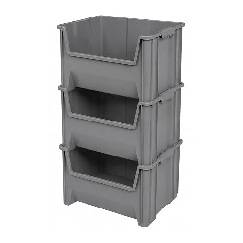Akro-Mils Stak-N-Store Stackable Plastic Storage Bin, Open Front Organizer, Gray, 3 Pack