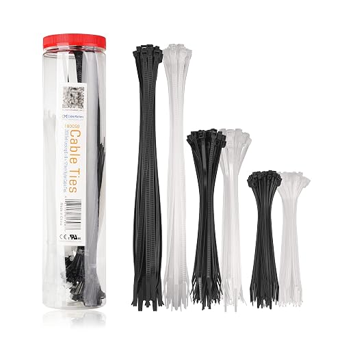 Cable Matters 200-Pack Cable Ties, 6/8/12-Inch, Black and White | Indoor and Outdoor, Self-Locking Nylon Zip Ties, Assorted Sizes, Tie Wraps for Multiple Use