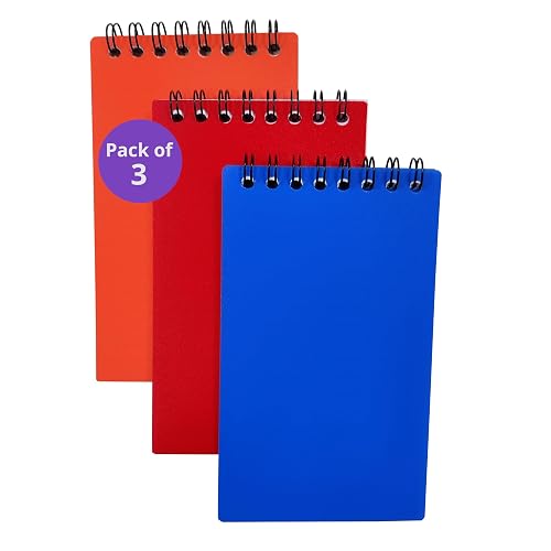 three leaf Memo Book 3X5 Double Wire Plain Poly Cover Top Bound-3 Ct., 50 Sheets, Pack Of 1, Total 3 Ct., Memobook for School Office Travel Business Supplies, Pocket Notebook, School Mini Note Pads.